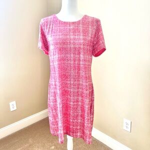 Pink Textured Short Sleeve Dress